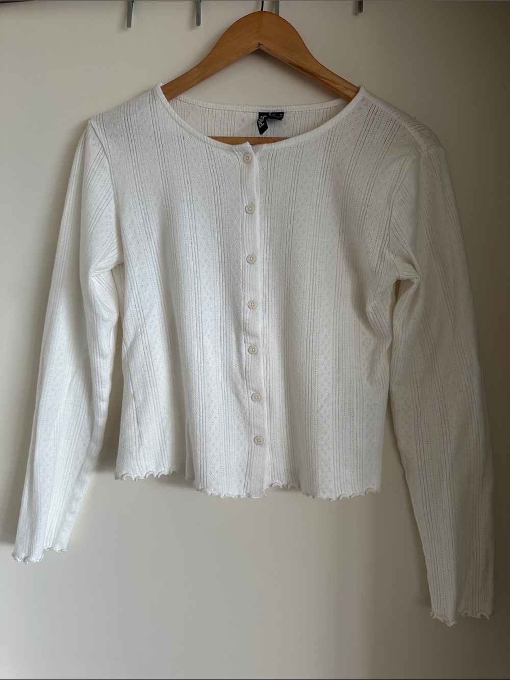 White Pointelle Ribbed Button-Front Top - Picture 1 of 4